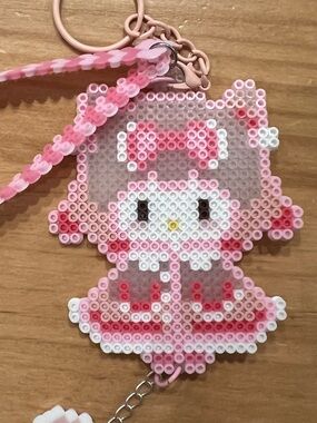 Handmade Perler Bead Hello Kitty Keychain | Pink Bead Chain | Brand New Firm